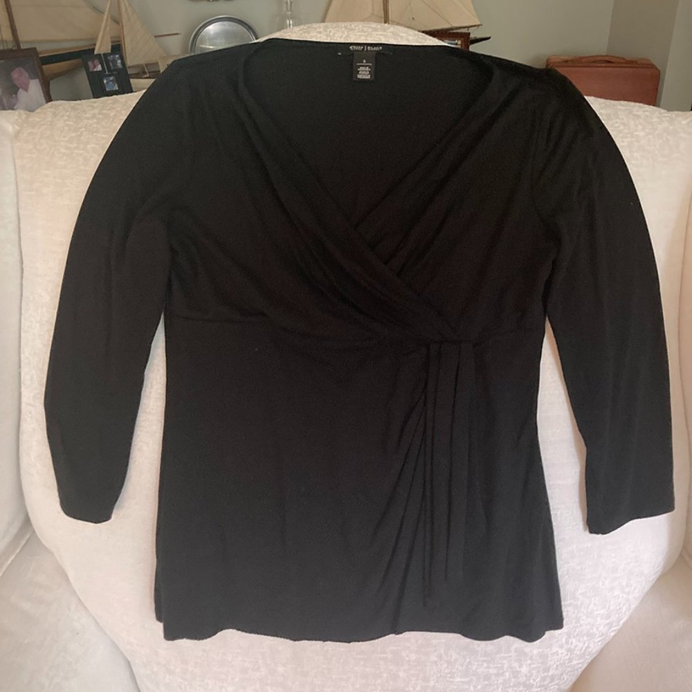 White House Black Market Woman's Black Knit Top - with crisscross front